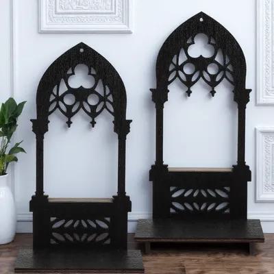 Home Bar Stand - 1 Çift Gotik Tarzda Ahşap Şamdan,