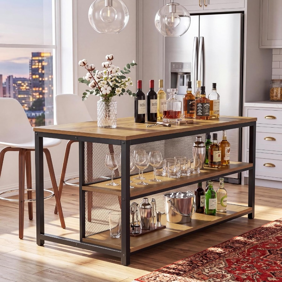 Home Bar Shelf - 63 inçlik Bar Masası, Depolama Rafları