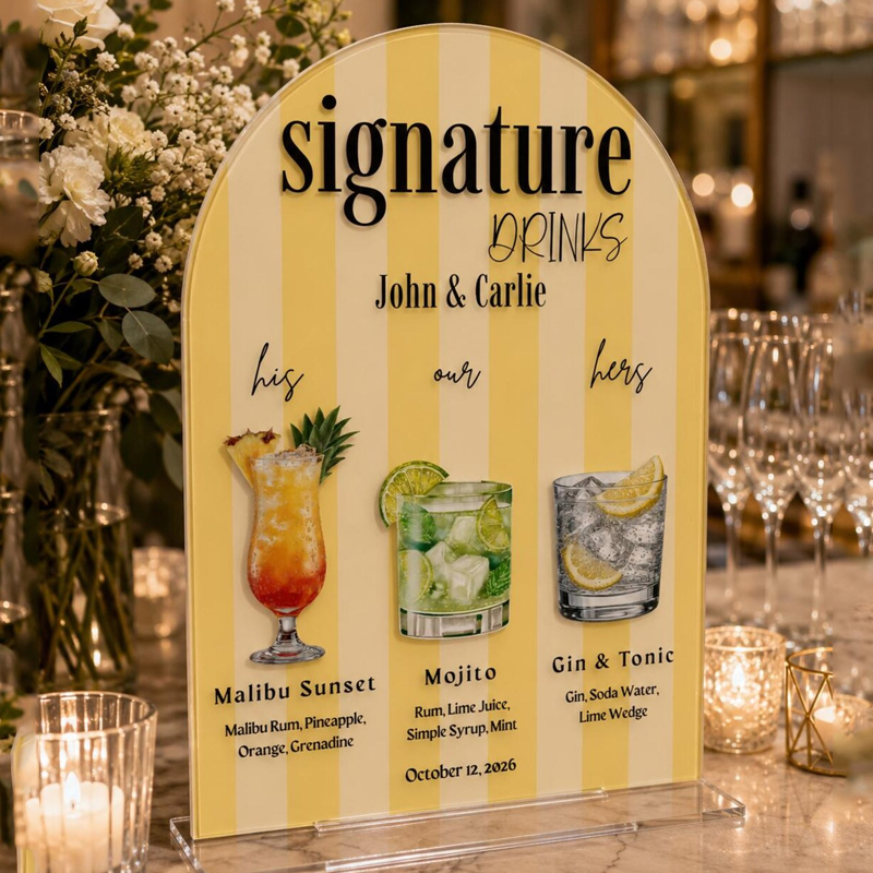 Cocktail Recipe Book - Kişiye Özel İmzalı İçecek Tabelası, Renkli