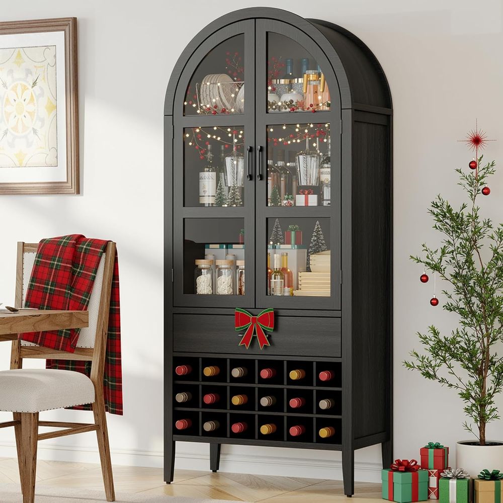 Home Bar Shelf - 71 inç Yüksekliğinde Kavisli Şarap Barı