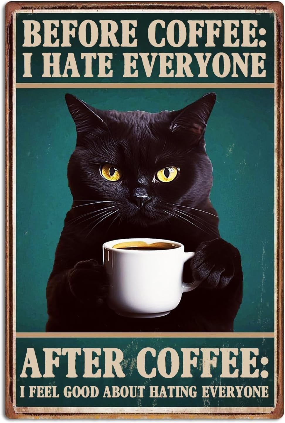 Home Bar And Coffee - Vintage Tarzı Siyah Kedi Desenli Kahve